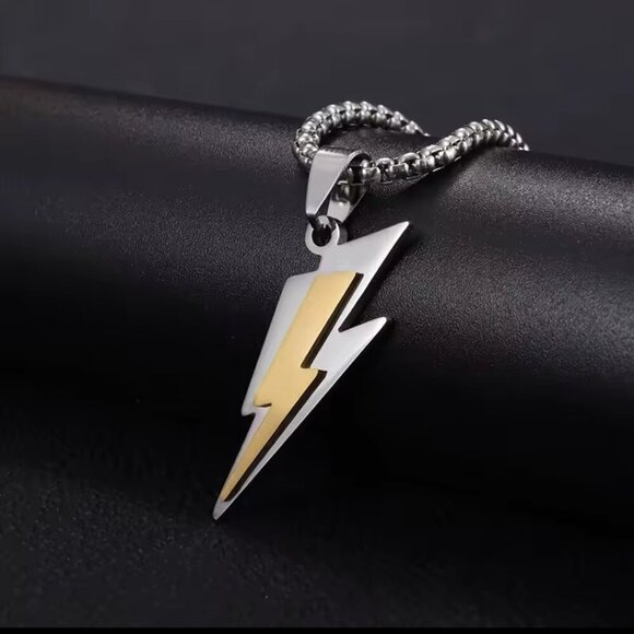 Bold Stainless Steel Lightning Bolt Pendant Necklace #1522 - Picture 3 of 6